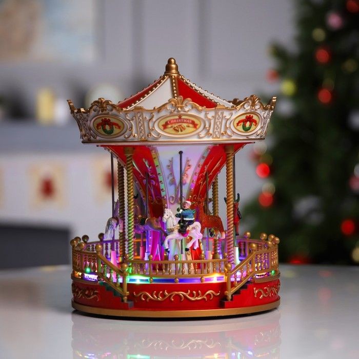 Светодиодная фигура новогодняя Красная карусель 23 x 28 x 23 см, полистоун, USB, свечение мульти, На фото — предложение продавца