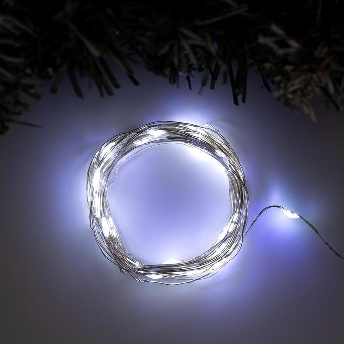 Светодиодная гирлянда Нить Роса 5 м 50 LED белая / Гирлянда на батарейках