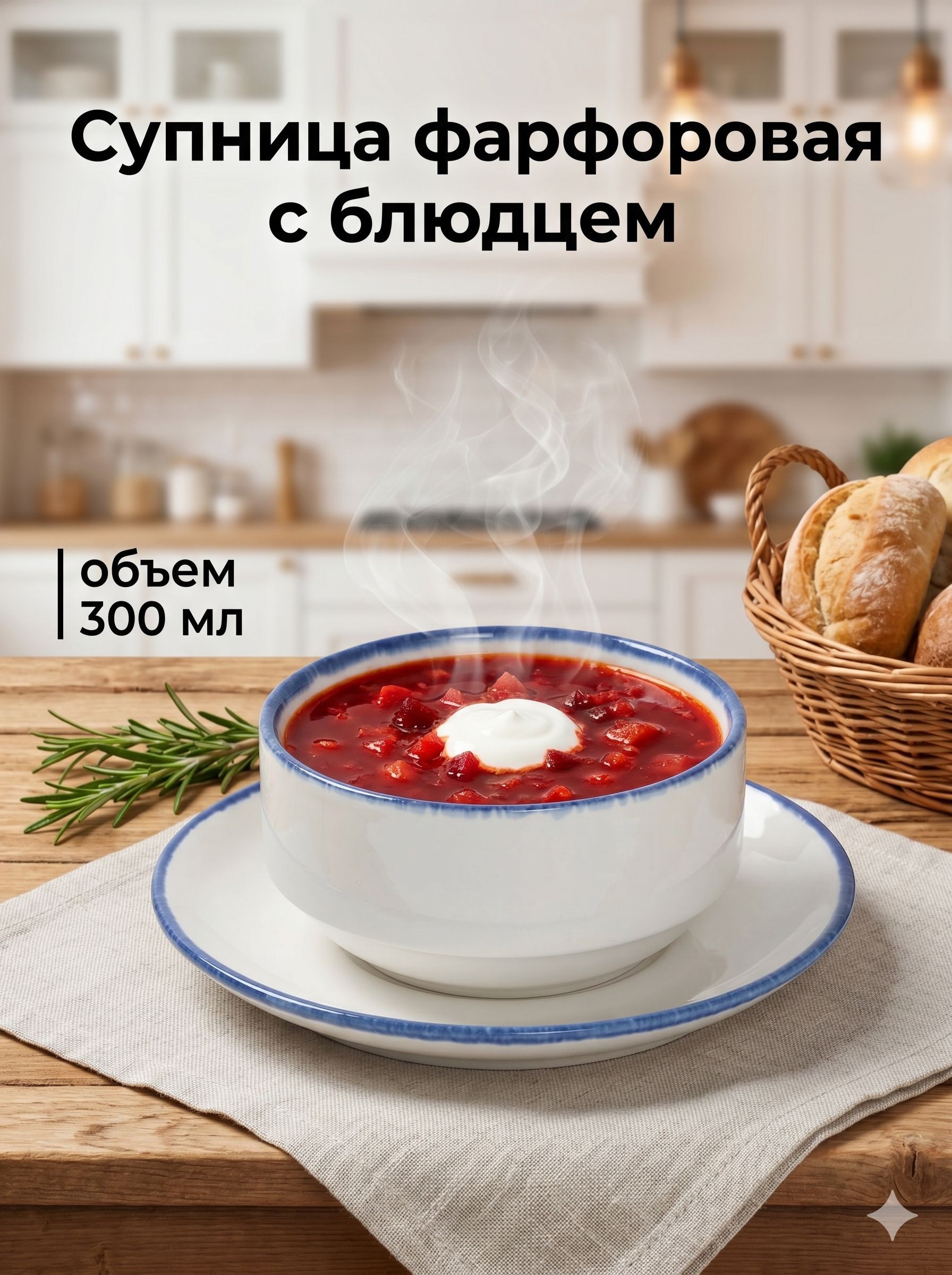 Бульонница фарфоровая с блюдцем 300 мл, Magistro "Blue Lagoon", На фото — предложение продавца
