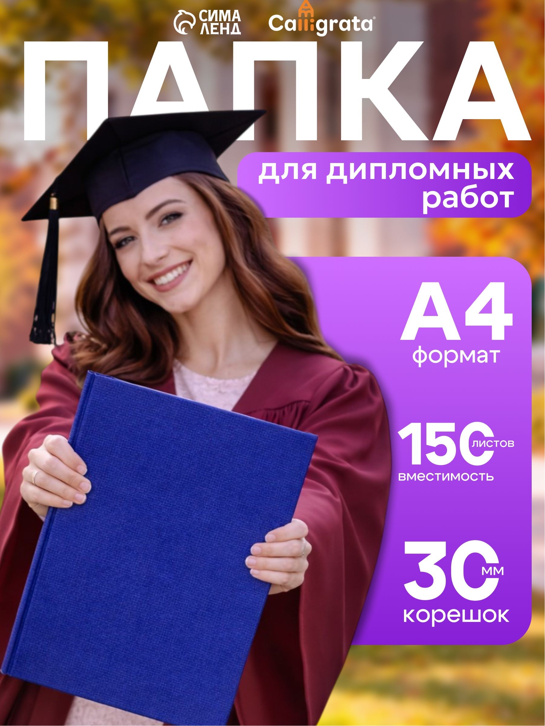 Папка для документов А4, с прижимом, 150 листов, синяя, На фото — предложение продавца