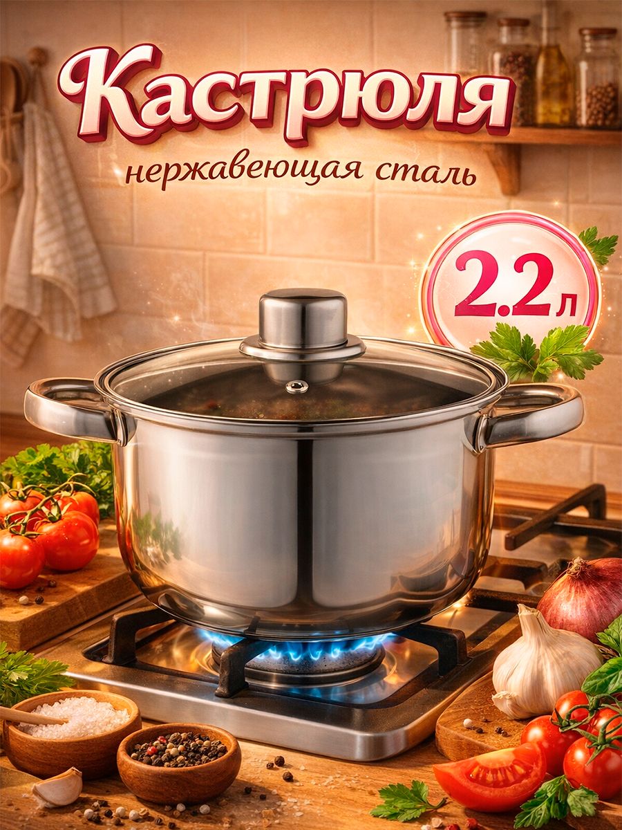Кастрюля Доляна «Классика», 2.2 л, d=19 см, с крышкой, капсульное дно, нержавеющая сталь, хромированная, На фото — предложение продавца