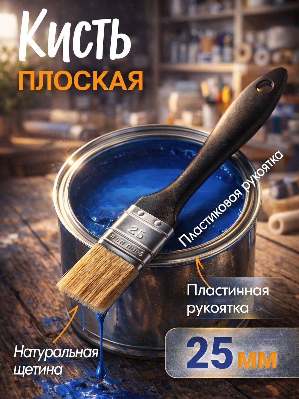 Кисть плоская ЛОМ 25 мм (1") натуральная щетина для краски и лака, На фото — предложение продавца