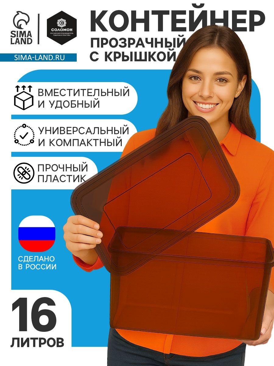 Контейнер для хранения с крышкой, объём 16 л, прозрачно-чёрный / Контейнер для игрушек, На фото — предложение продавца