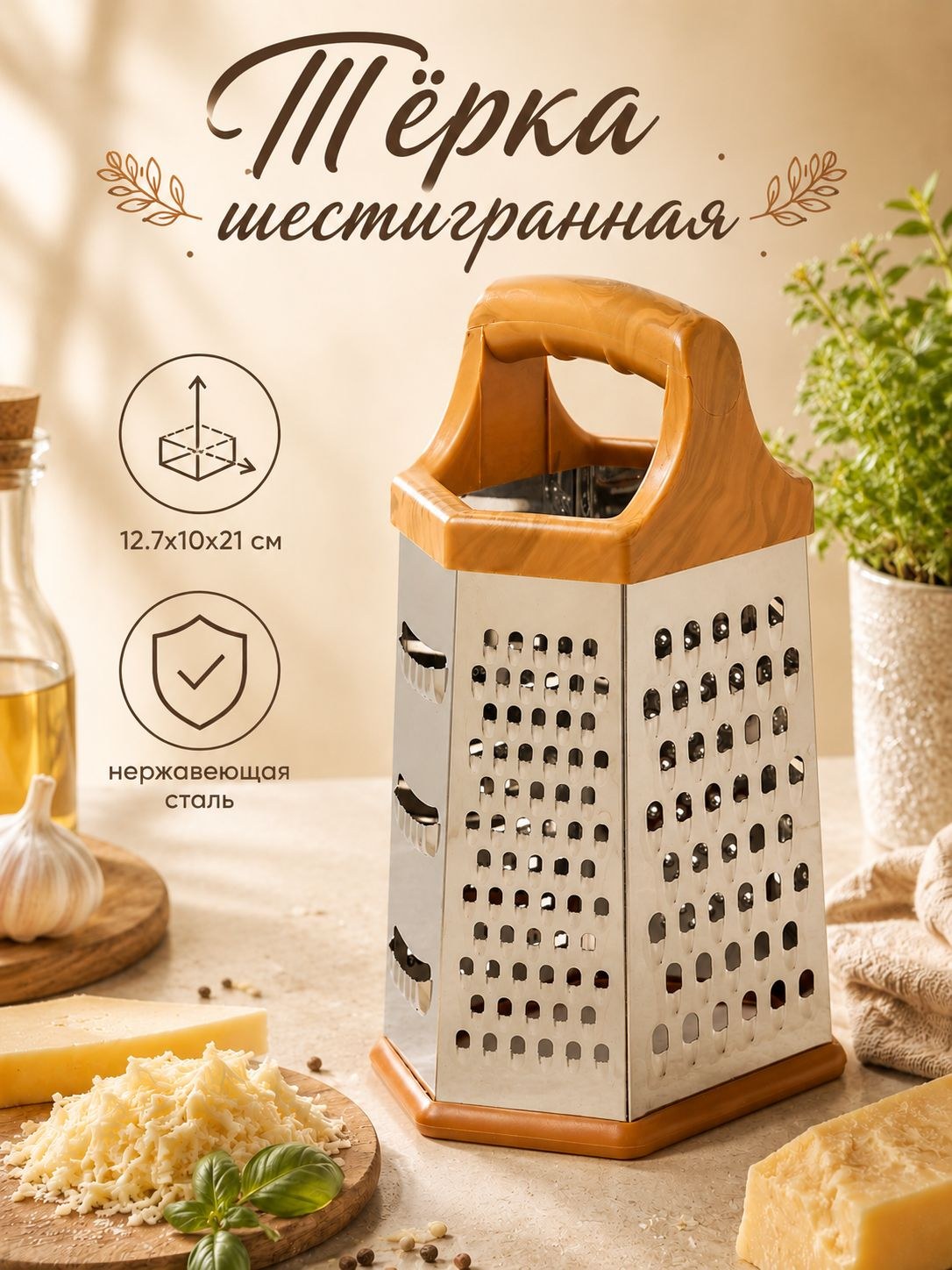 Терка шестигранная, 14.5х11.5х21.5 см, нержавеющая сталь