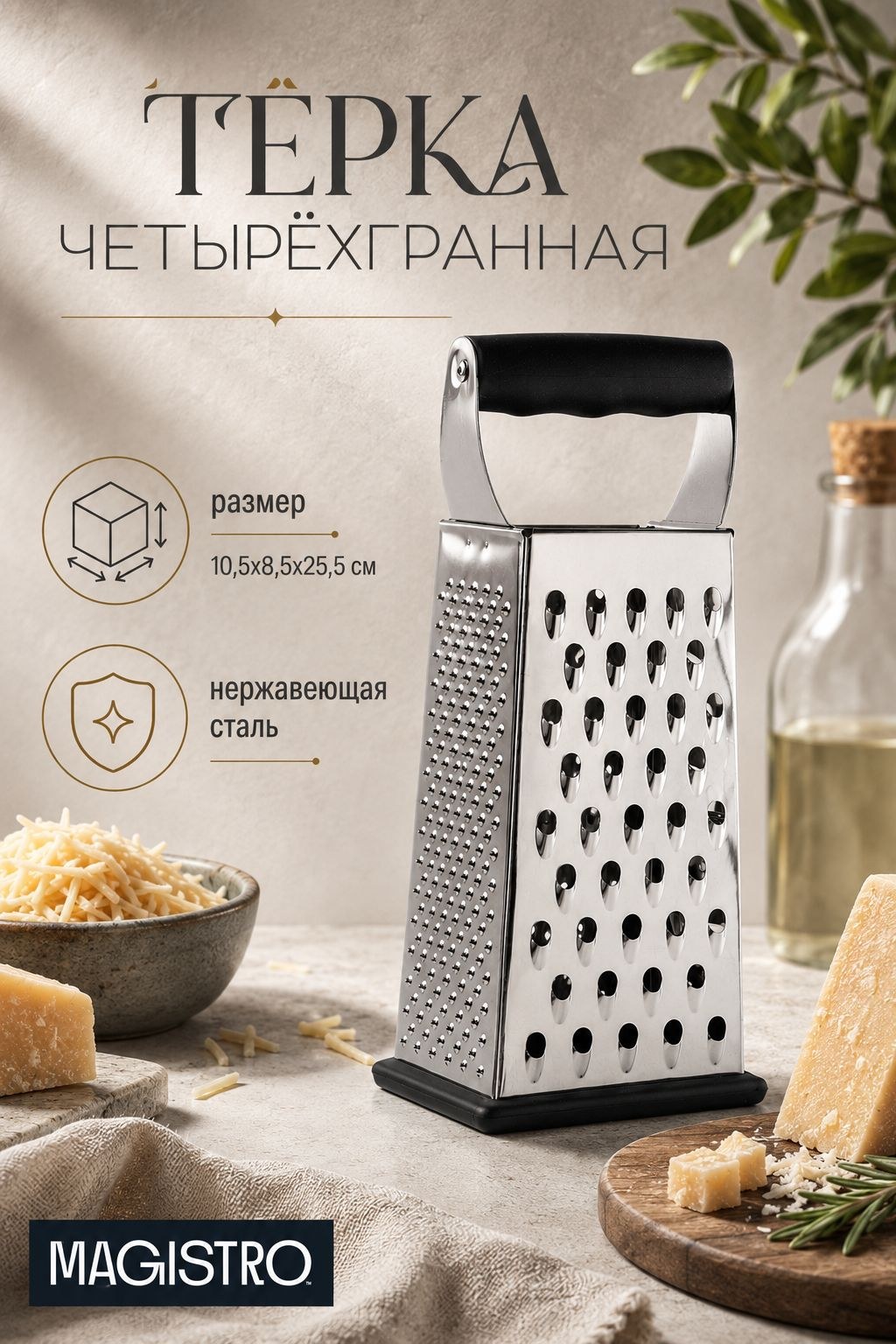 Терка для овощей, 4 грани, размер 10.5х25.5 см, нержавеющая сталь, На фото — предложение продавца